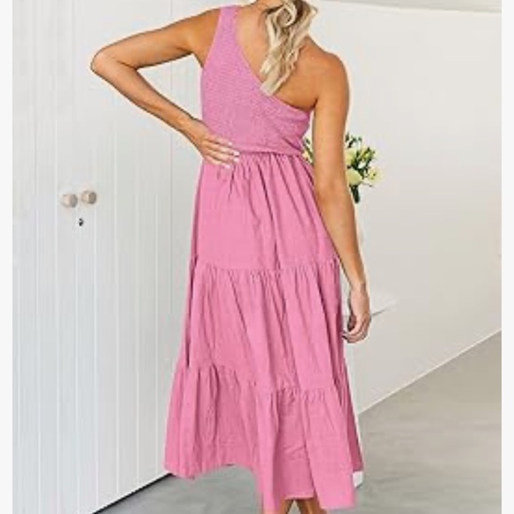 LOGENE Women's One Shoulder Summer Smocked Midi Dress floral large - Picture 4 of 8